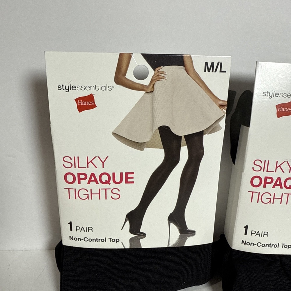 Style Essentials Hanes Silky Opaque Tights M/L Stone Grey‎ Non-Control 3-pack - Picture 2 of 3